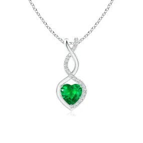 1 CT. Emerald Infinity Heart Pendant with Diamonds