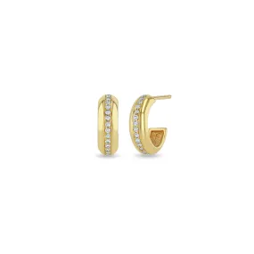 14k Pavé Diamond Line Chubby Huggie Hoops