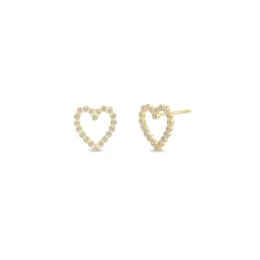 14k Small Diamond Bezel Heart Studs