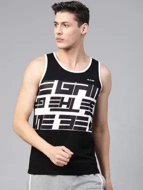 Alcis Men Black White Printed Sleeveless Round Neck T-shirt