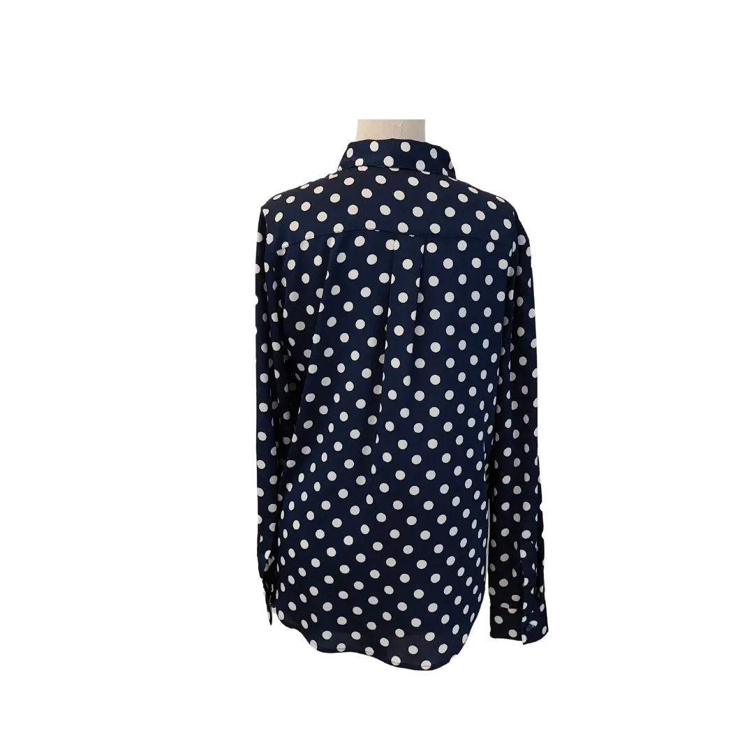 Ann Taylor Navy & White Polka Dot Collared Shirt | Like New |