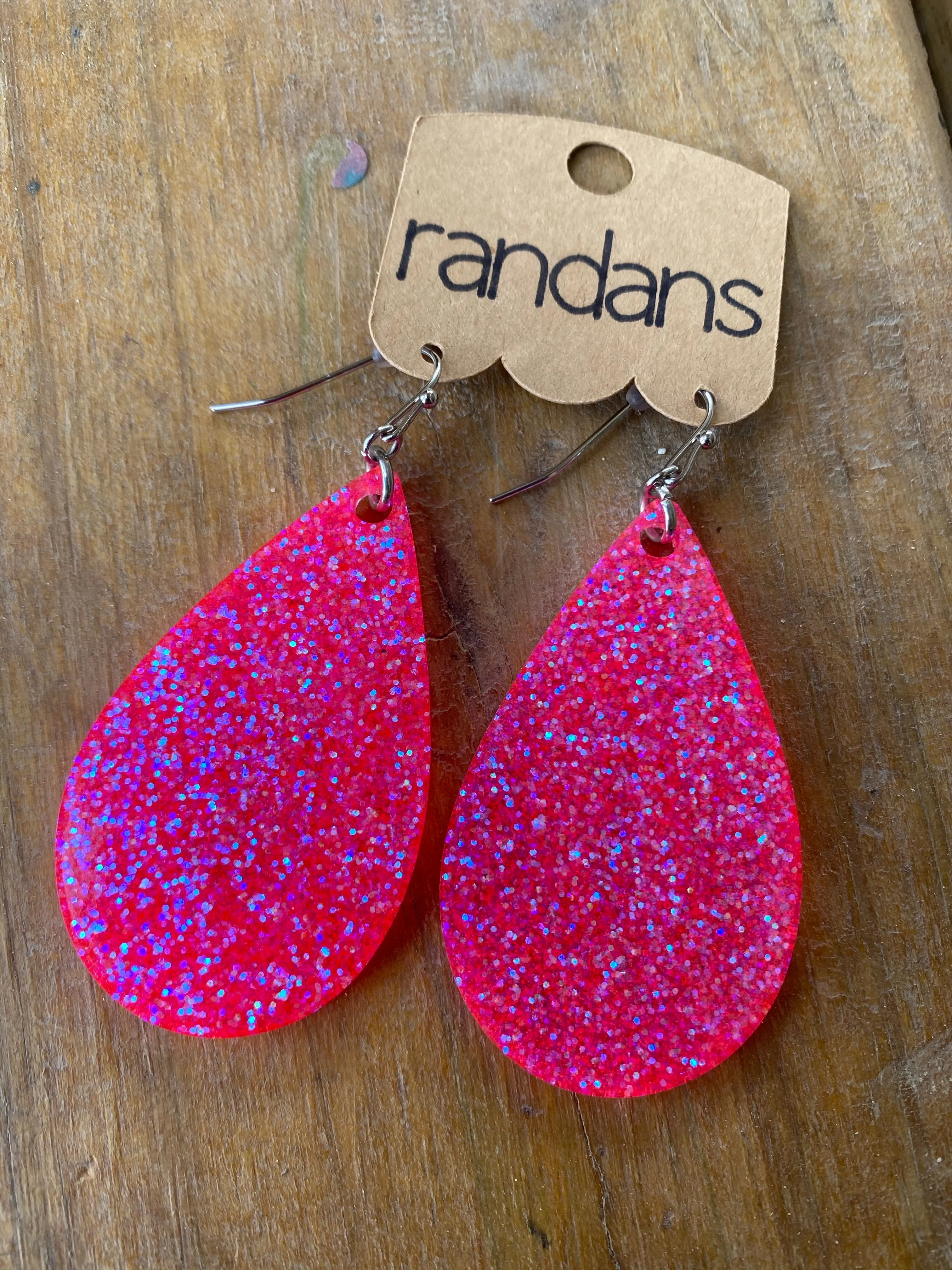 “Back to the ‘80s” Neon Pink Glitter Handcrafted Resin Earrings