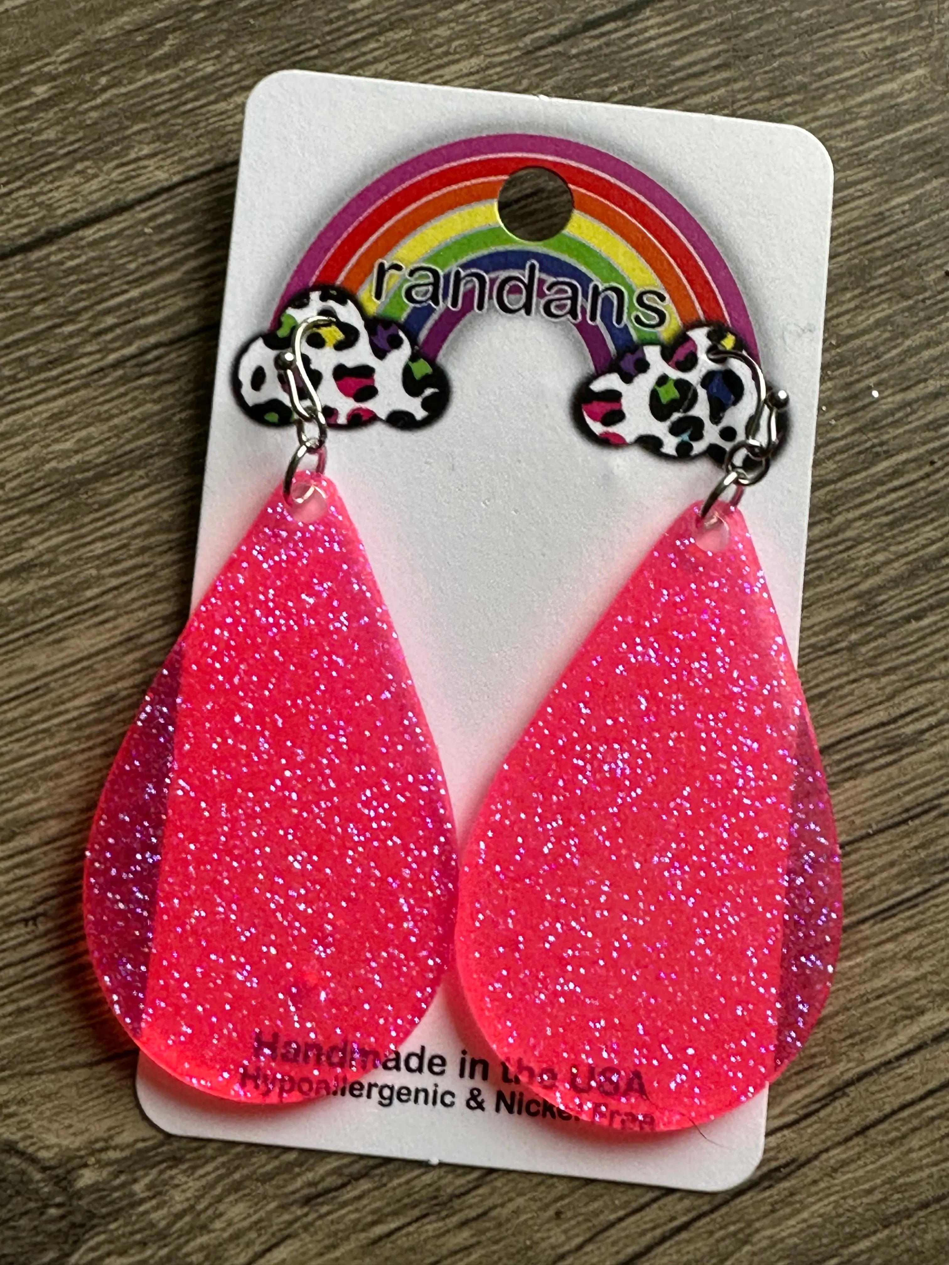 “Back to the ‘80s” Neon Pink Glitter Handcrafted Resin Earrings