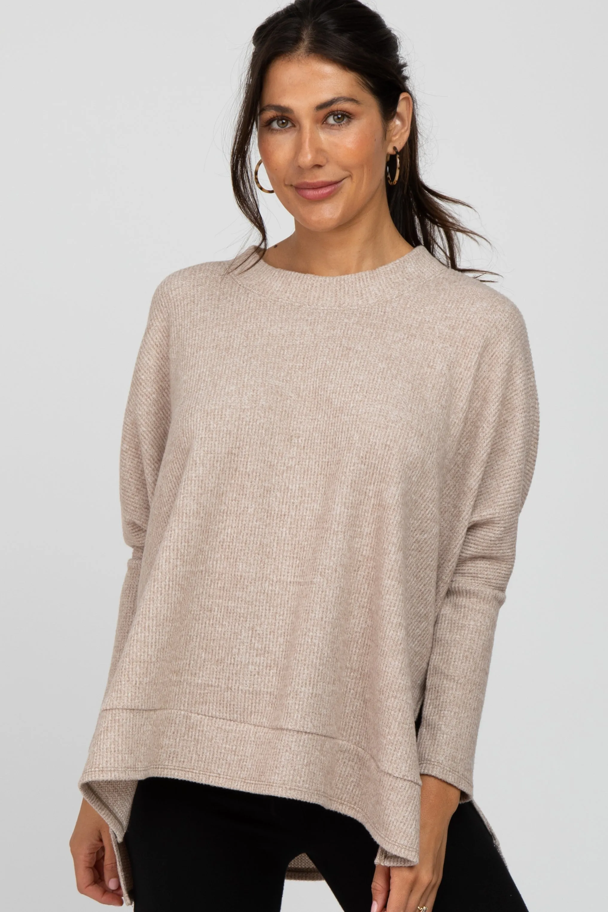 Beige Soft Knit Maternity Long Sleeve Top