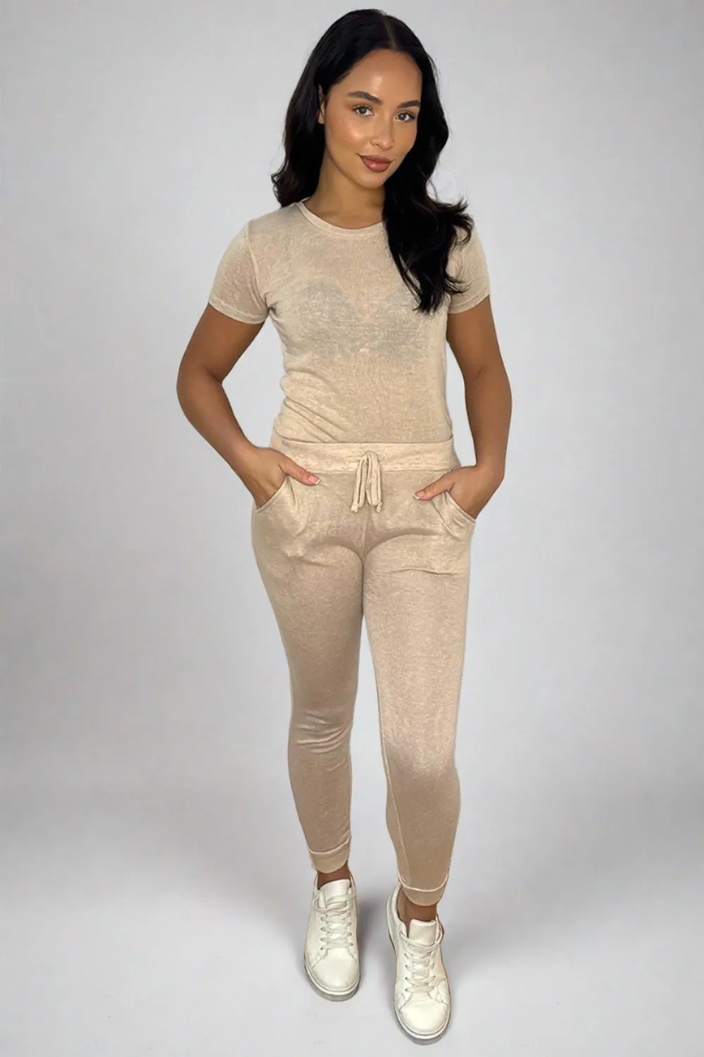 Beige Tee And Trousers Leisure Set