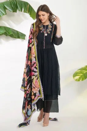 Black Anarkali Set with Printed Dupatta