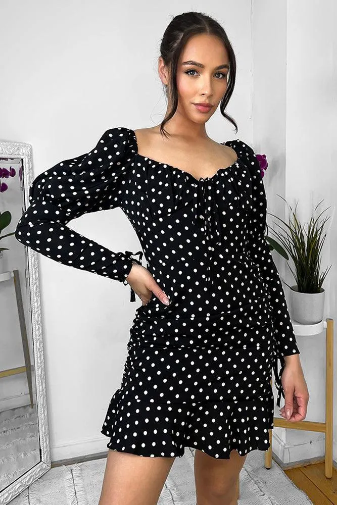 Black Polka Dot Frilled Milkmaid Dress