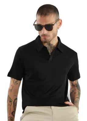 Black Twin Weave Polo Tshirt