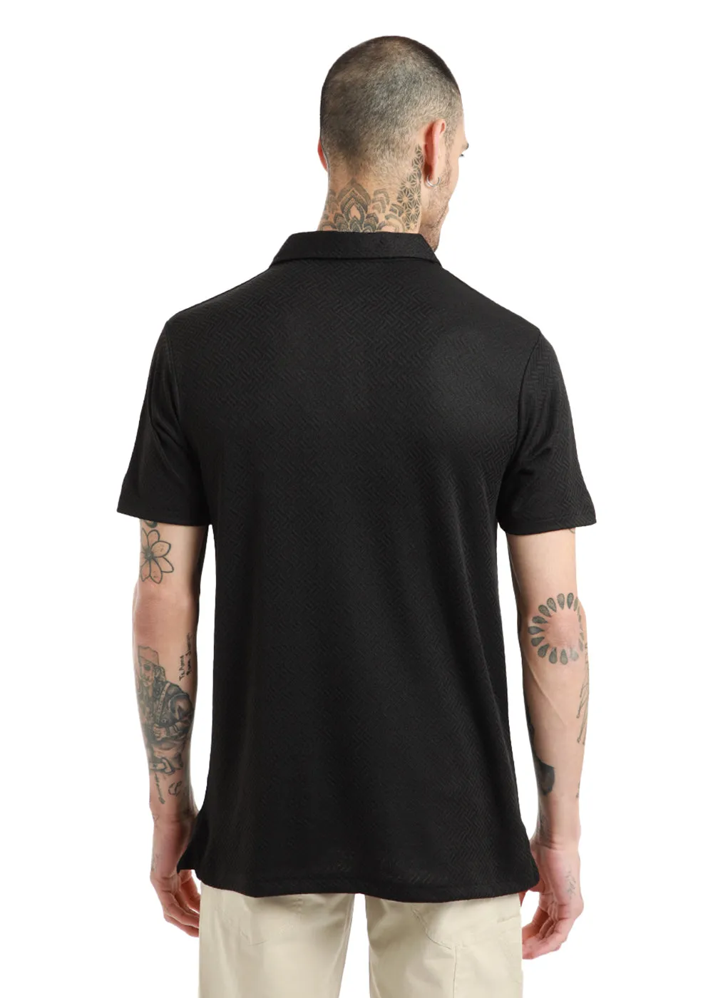 Black Twin Weave Polo Tshirt