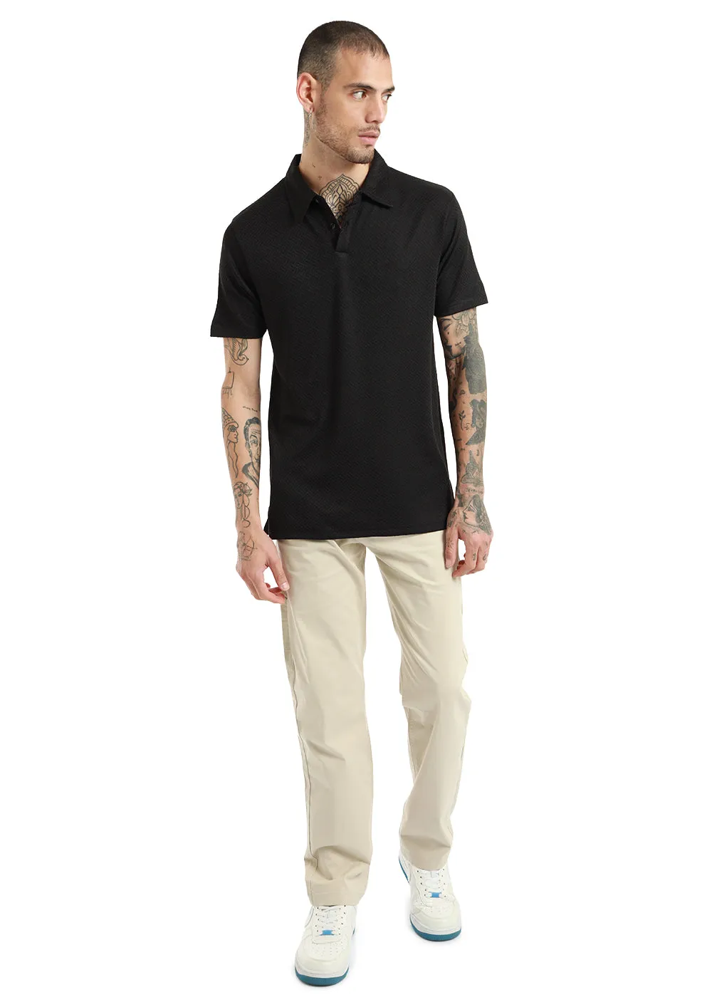 Black Twin Weave Polo Tshirt