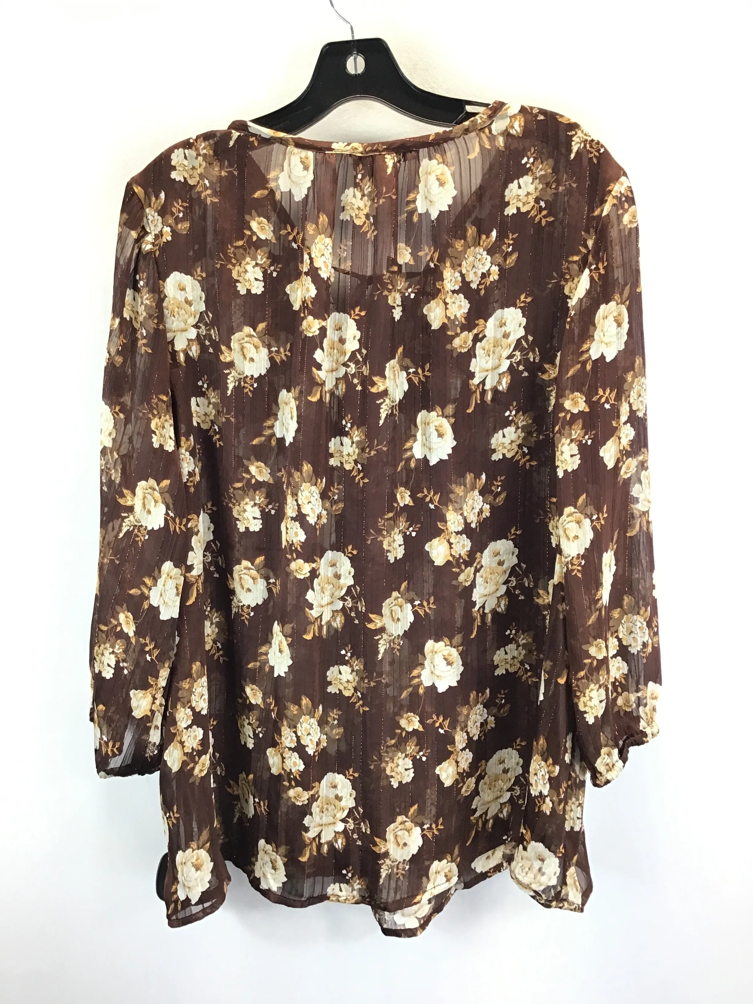 Brown & Cream Blouse 3/4 Sleeve Clothes Mentor, Size Xl