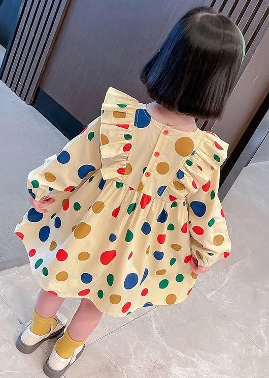 Cute Khaki Ruffled Print Cotton Girls Robe Dresses Long Sleeve XZ096