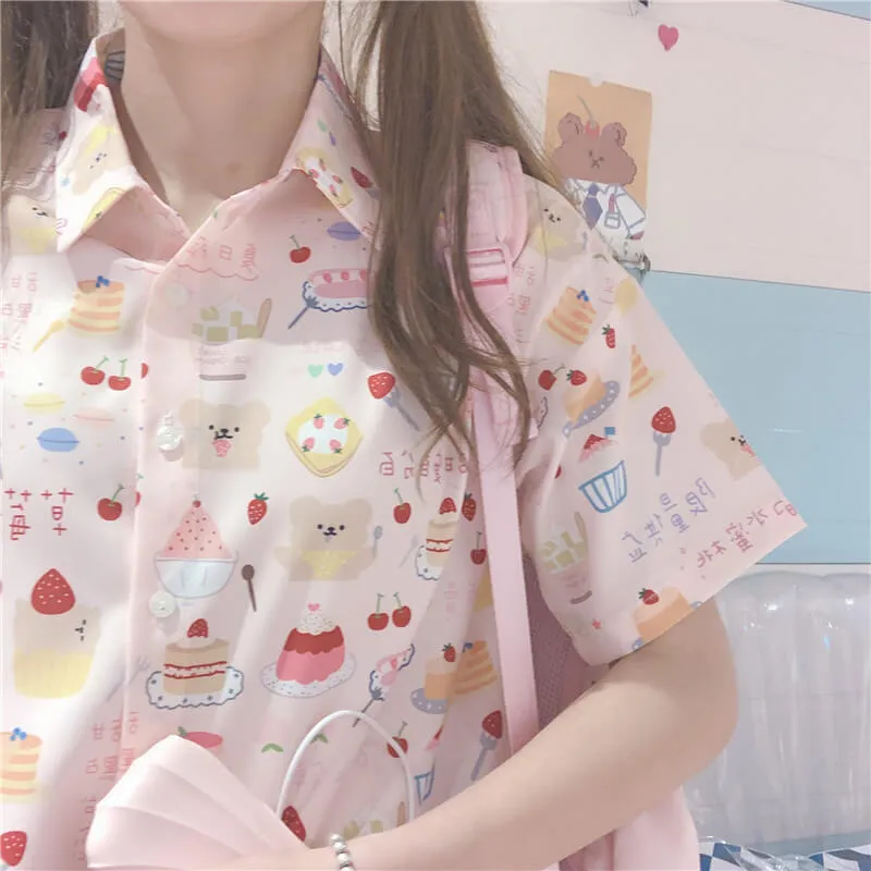 CUTE STRAWBERRY CAKE PRINT SHIRT BY51203