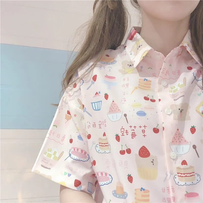 CUTE STRAWBERRY CAKE PRINT SHIRT BY51203