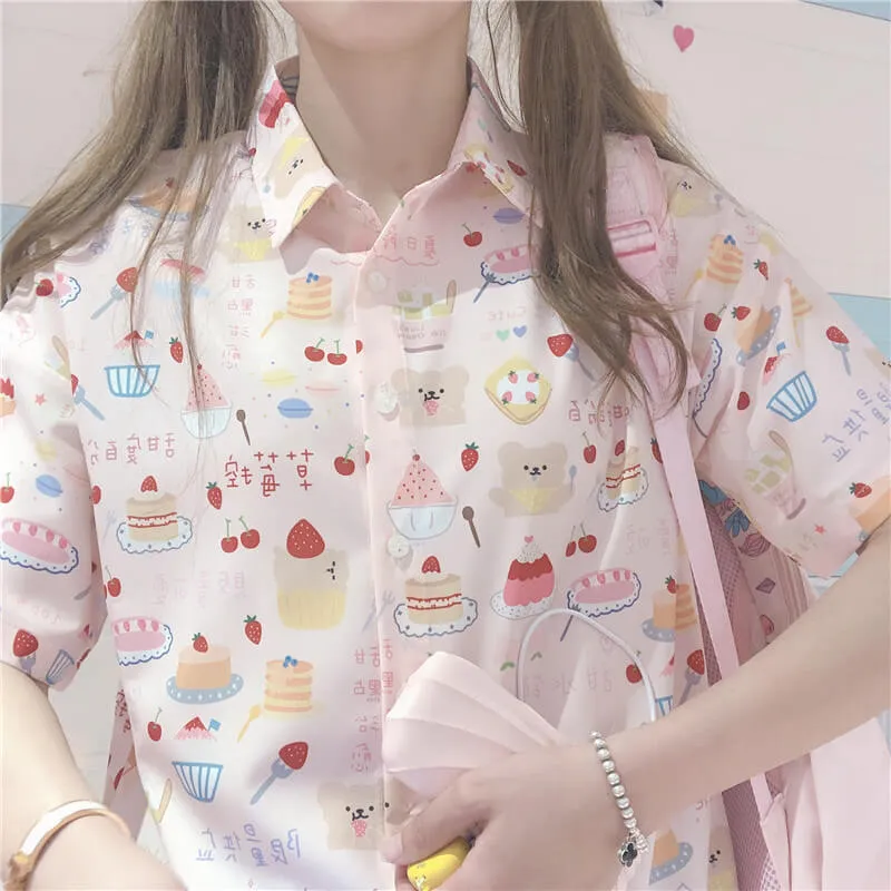 CUTE STRAWBERRY CAKE PRINT SHIRT BY51203