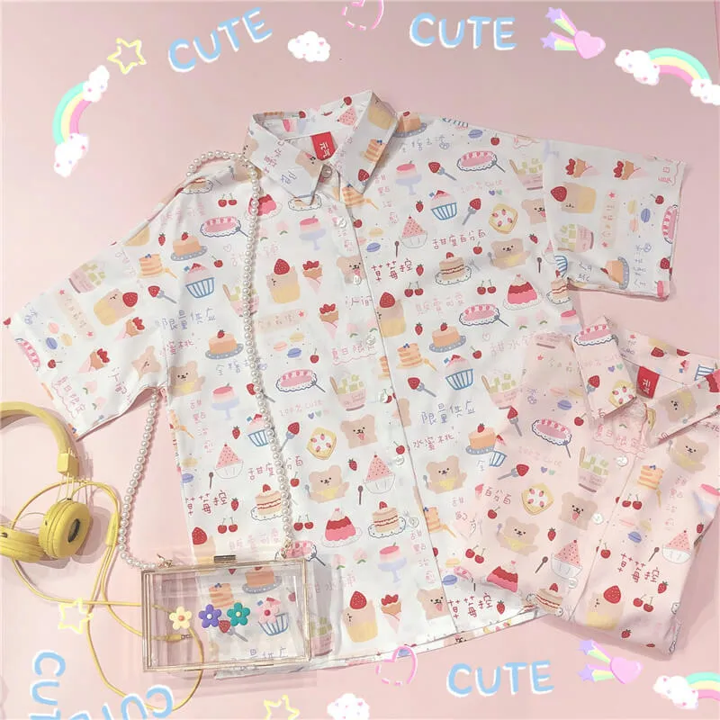 CUTE STRAWBERRY CAKE PRINT SHIRT BY51203