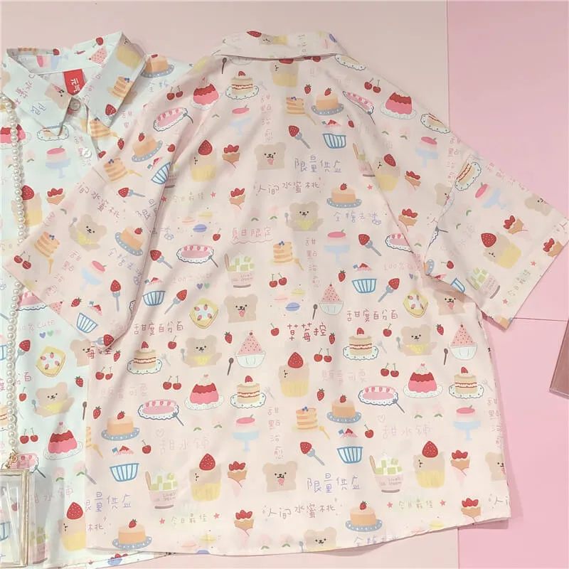 CUTE STRAWBERRY CAKE PRINT SHIRT BY51203