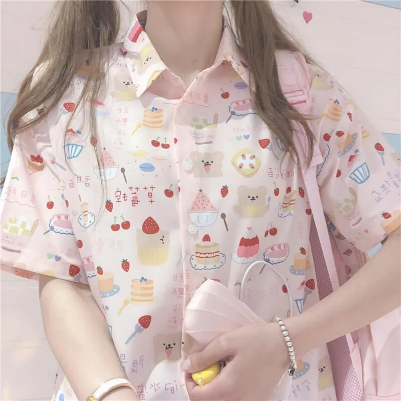 CUTE STRAWBERRY CAKE PRINT SHIRT BY51203