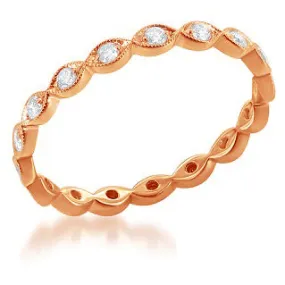 Diamond Leaf Eternity Milgrain Wedding Band Ring in 14K Rose Gold