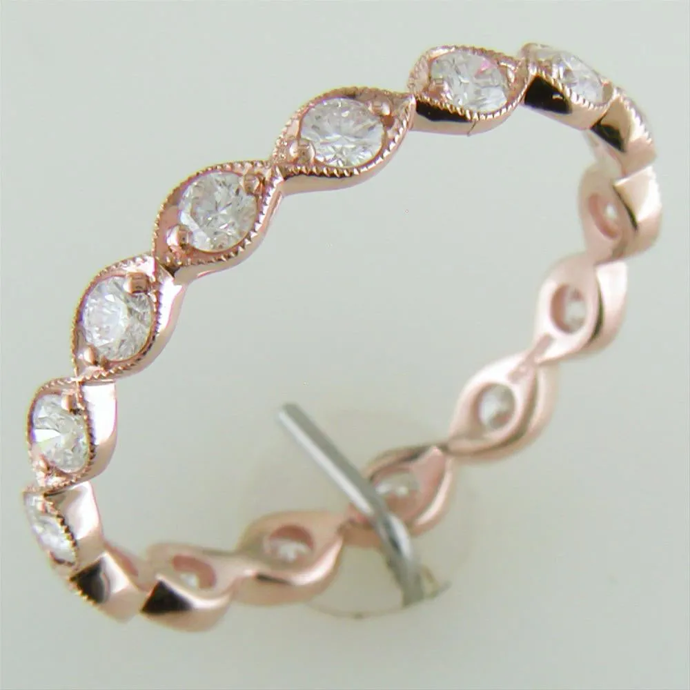 Diamond Leaf Eternity Milgrain Wedding Band Ring in 14K Rose Gold