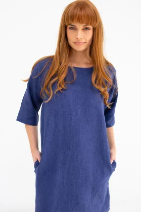 Dove Antonio Navy Mid Sleeve Mini Dress