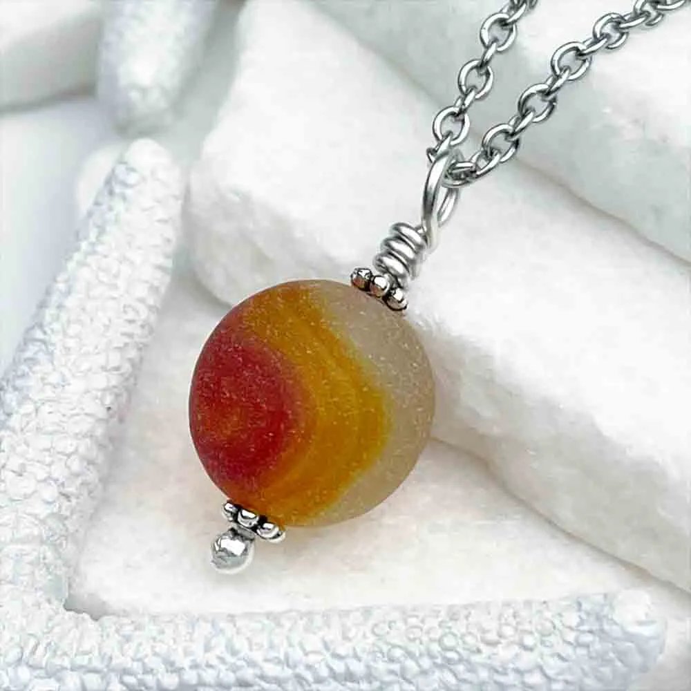 Nebula UV Yellow Orange and Red Sea Glass Marble Pendant  | #5281