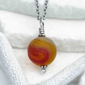 Nebula UV Yellow Orange and Red Sea Glass Marble Pendant  | #5281