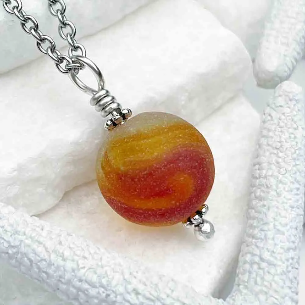 Nebula UV Yellow Orange and Red Sea Glass Marble Pendant  | #5281