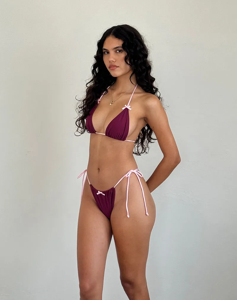 Pami Bikini Top in Wine Shimmer with Sakura Strap and Bow