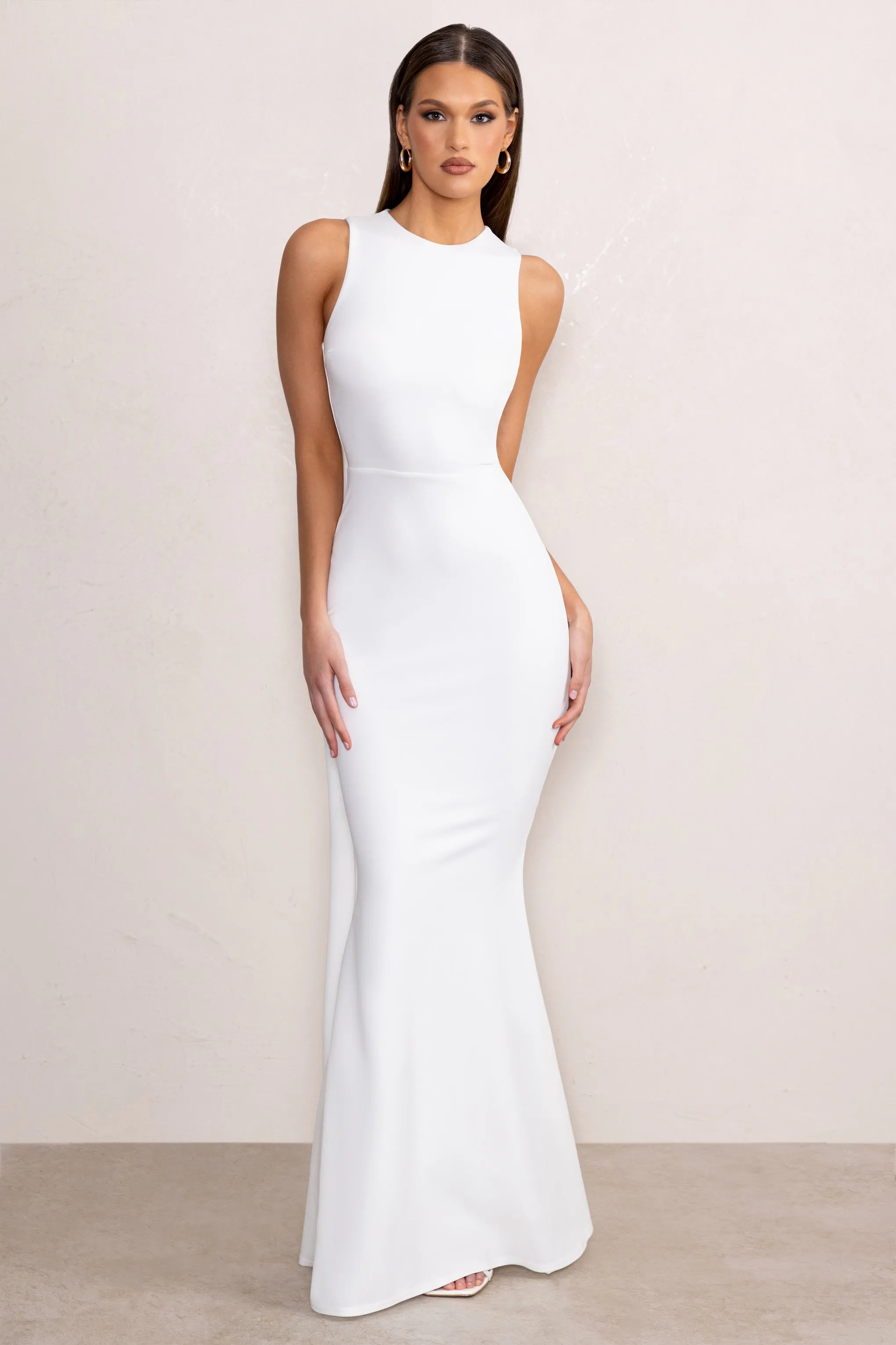 Patty | White High Neck Sleeveless Maxi Dress