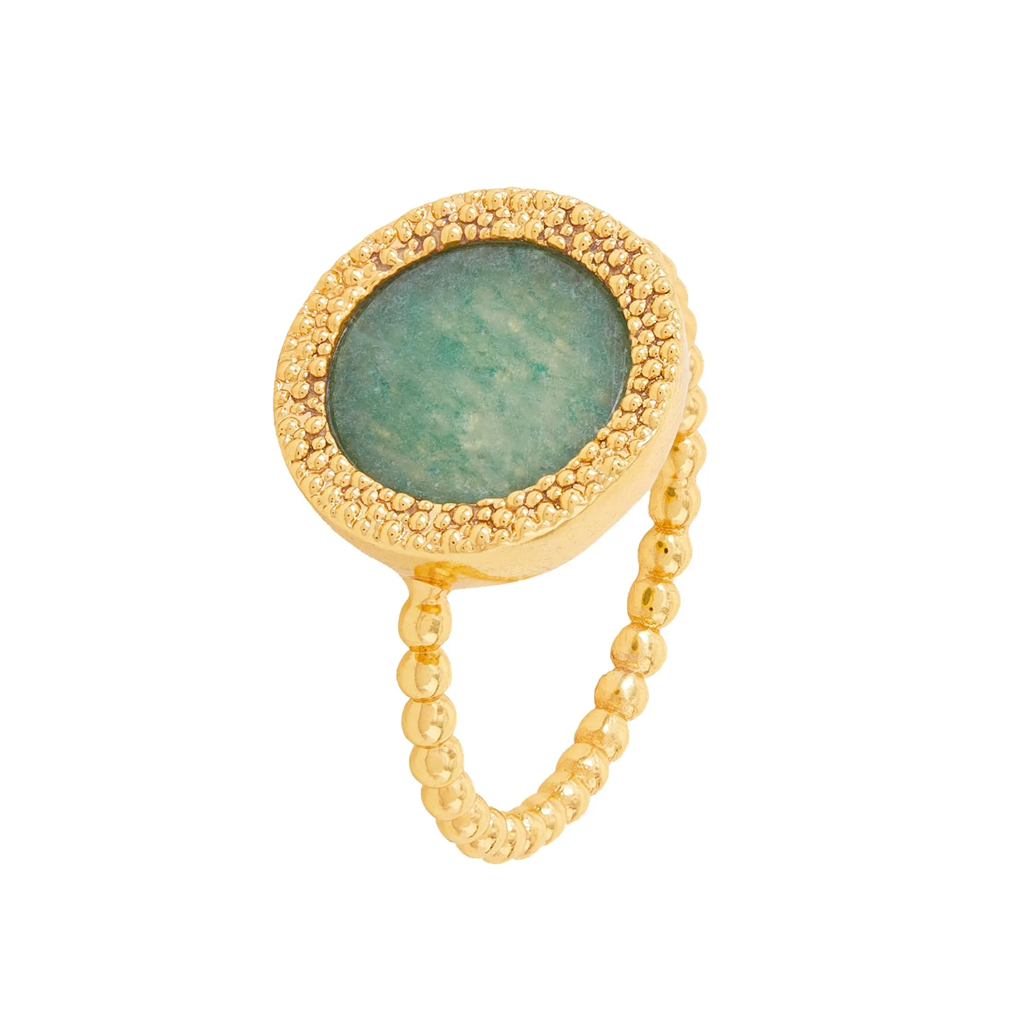 Real Gold Plated Z  Green Aventurine Bobble Ring-Large