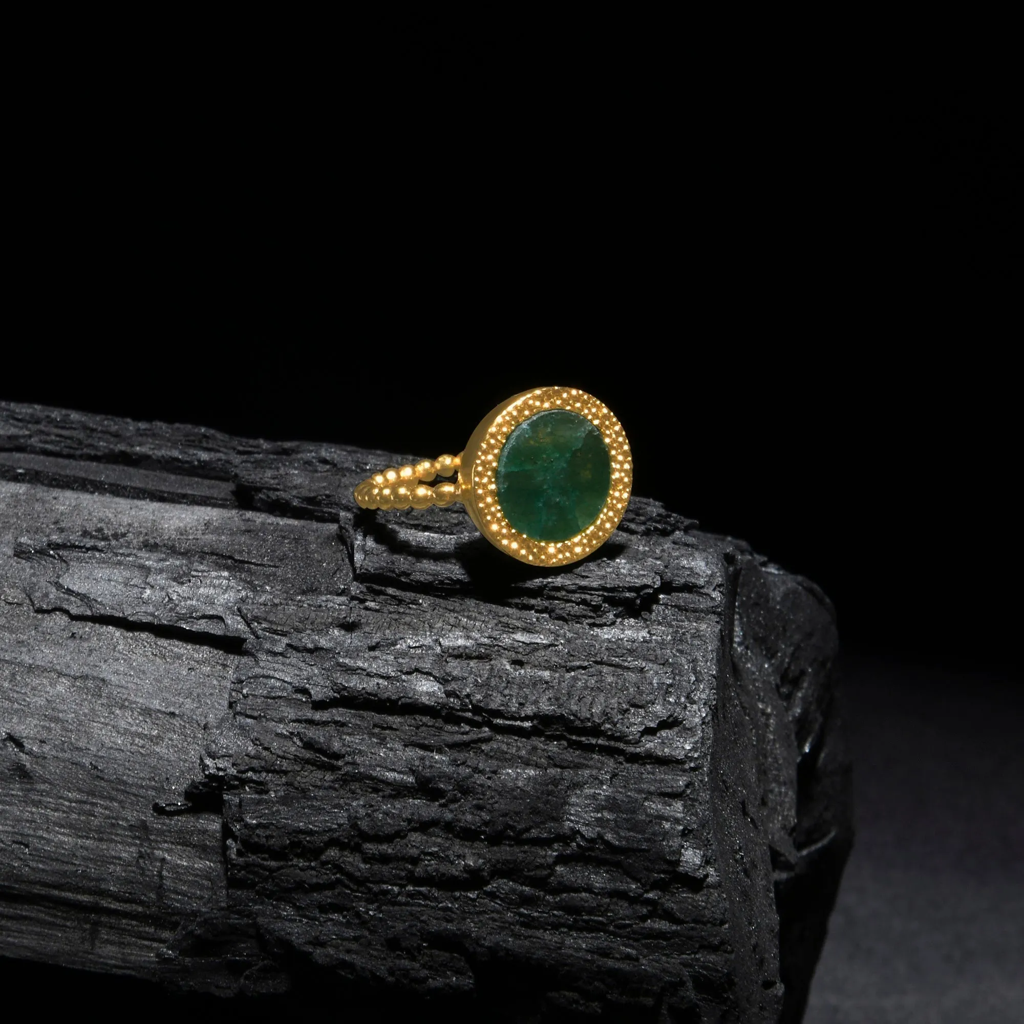 Real Gold Plated Z  Green Aventurine Bobble Ring-Large