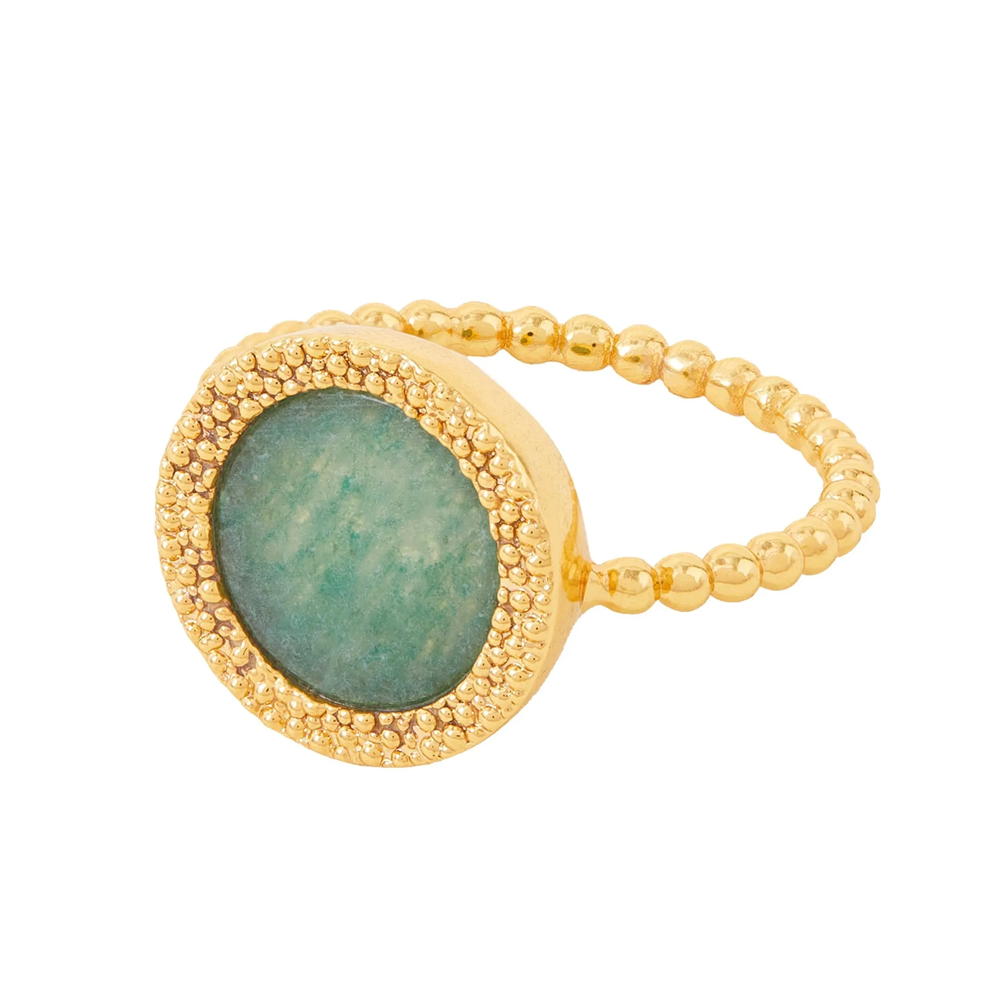 Real Gold Plated Z  Green Aventurine Bobble Ring-Large