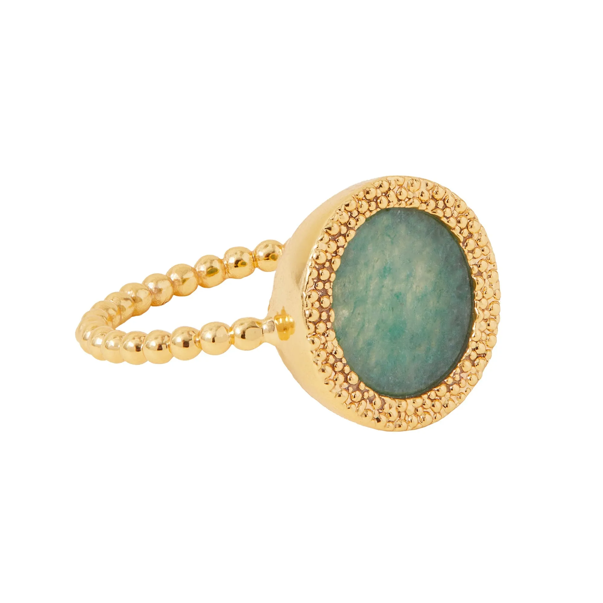 Real Gold Plated Z  Green Aventurine Bobble Ring-Large