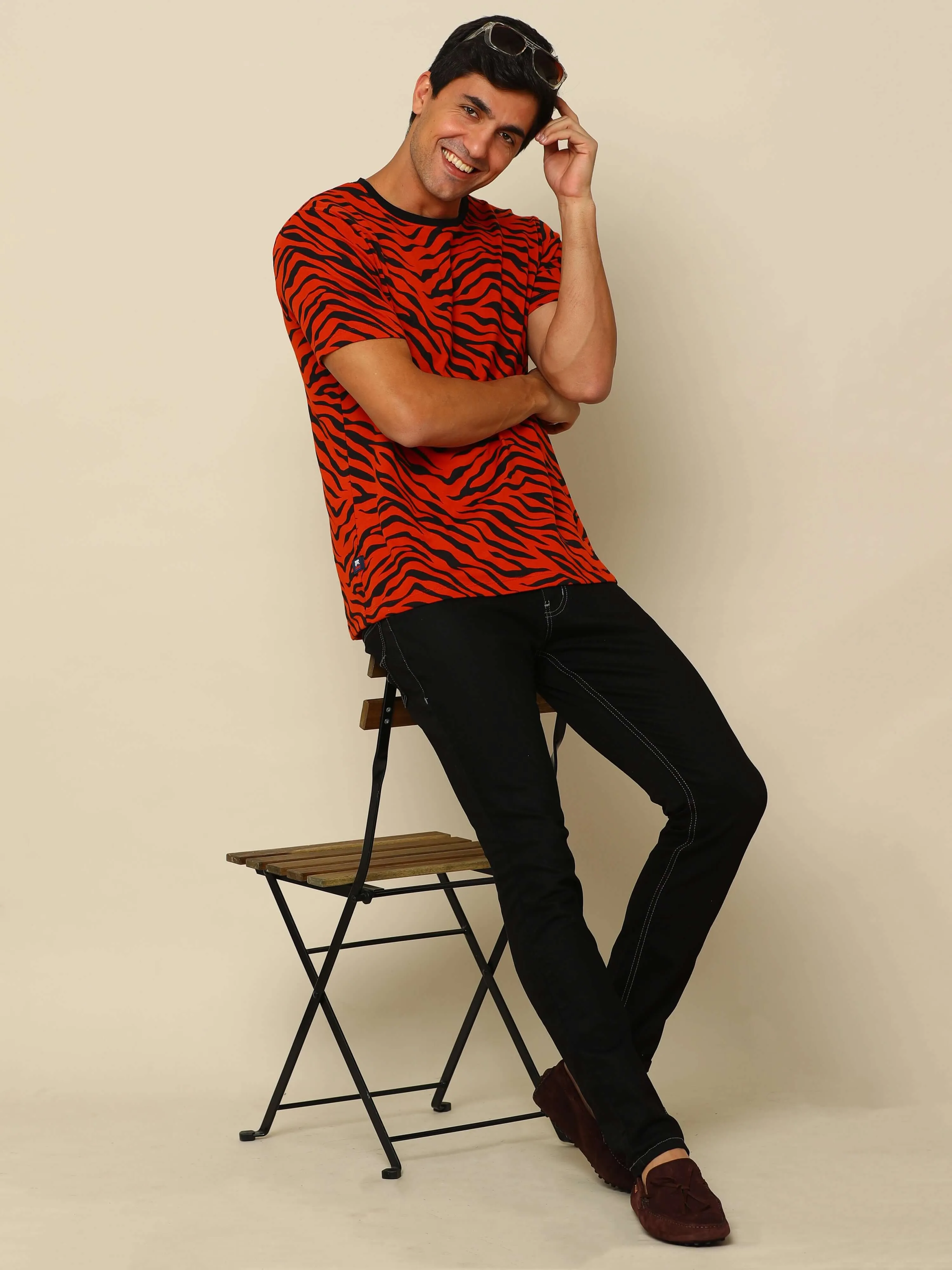 Red Tiger Crew Neck Printed T Shirt