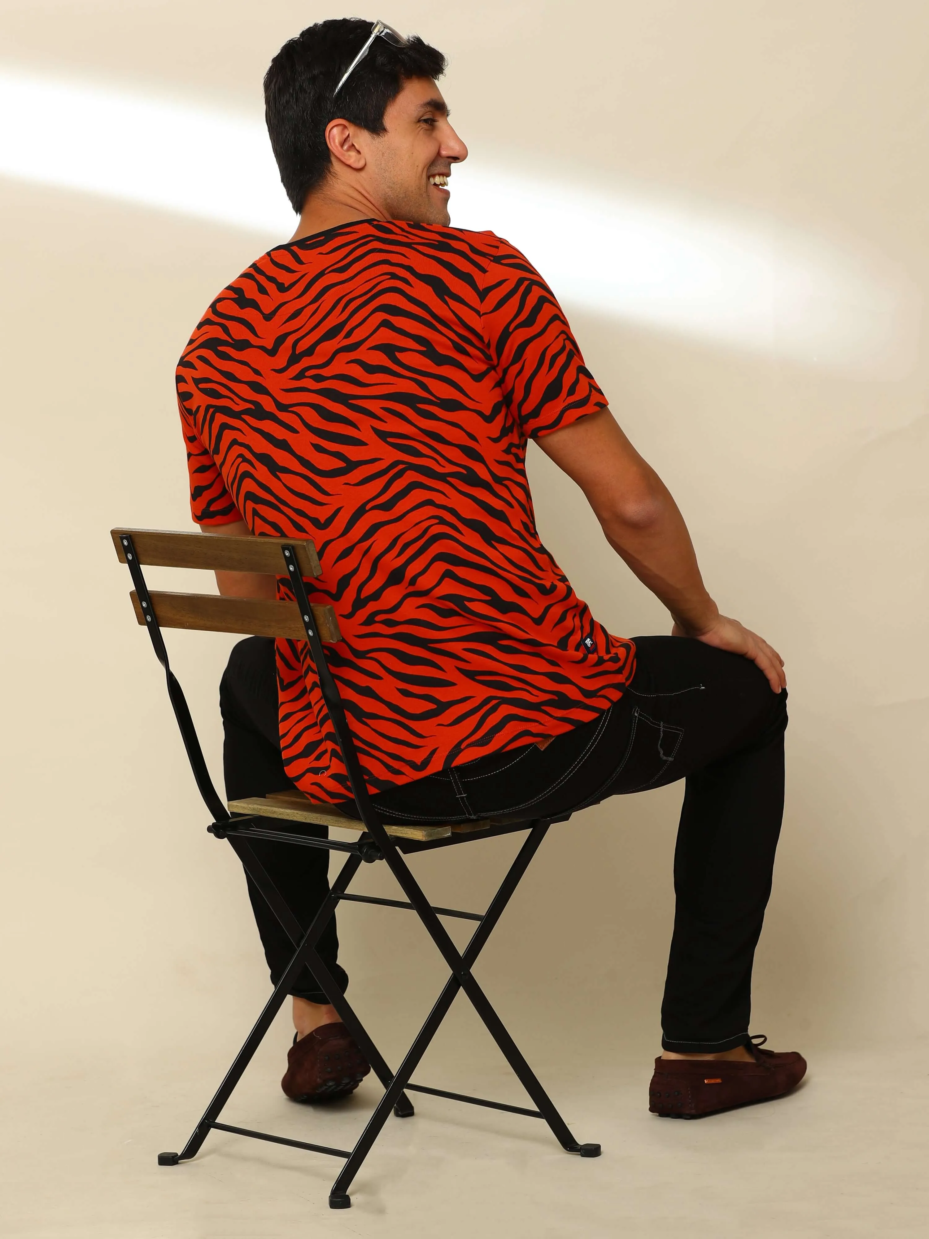 Red Tiger Crew Neck Printed T Shirt