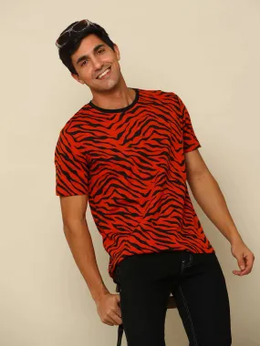 Red Tiger Crew Neck Printed T Shirt