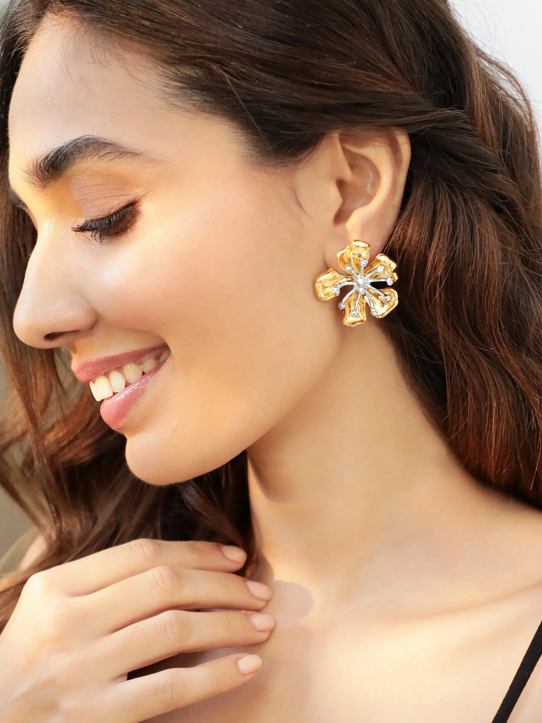 Rubans Voguish Gold-Plated Floral Studs Earrings