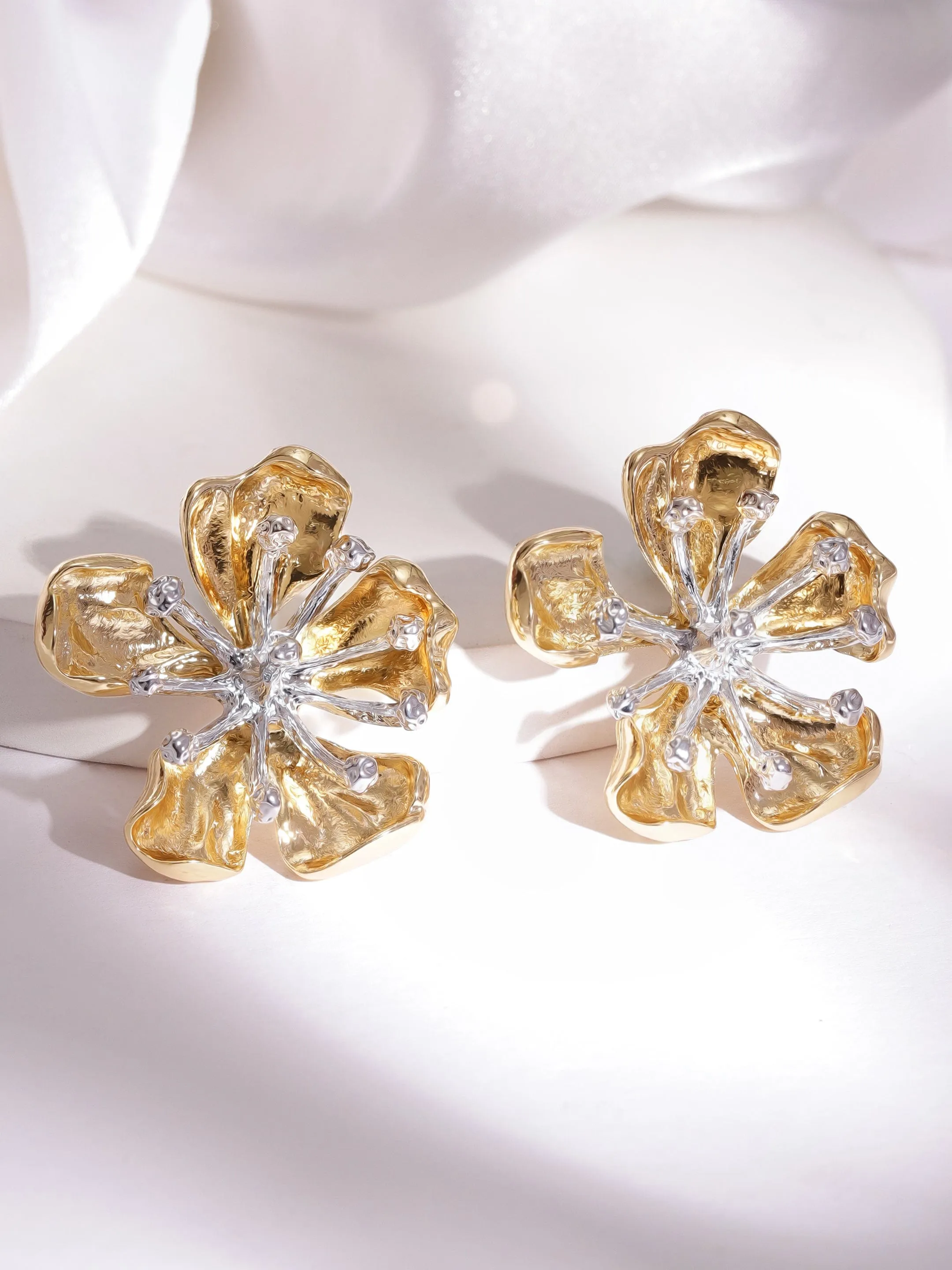 Rubans Voguish Gold-Plated Floral Studs Earrings