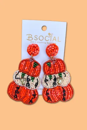 Stacked Pumpkin Beaded Statement Earrings