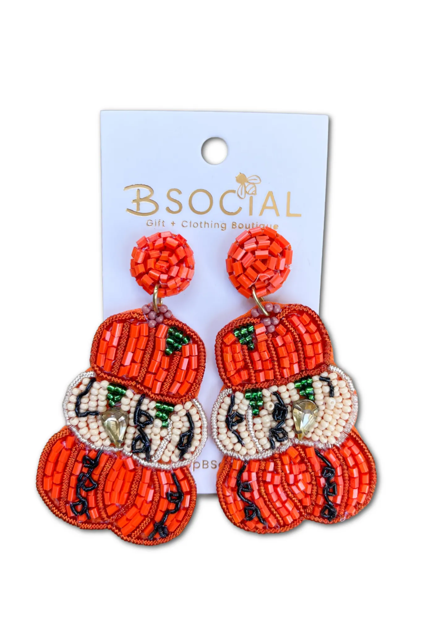 Stacked Pumpkin Beaded Statement Earrings