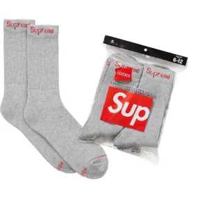 SUPREME HANES CREW SOCKS (4 PACK)-GREY