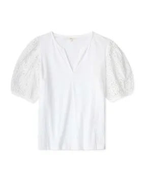 T-SHIRT WITH EYELET SLEEVE (WHITE) - YERSE