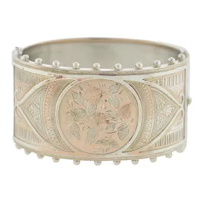 Victorian Sterling Silver Mixed Metals Bangle Bracelet