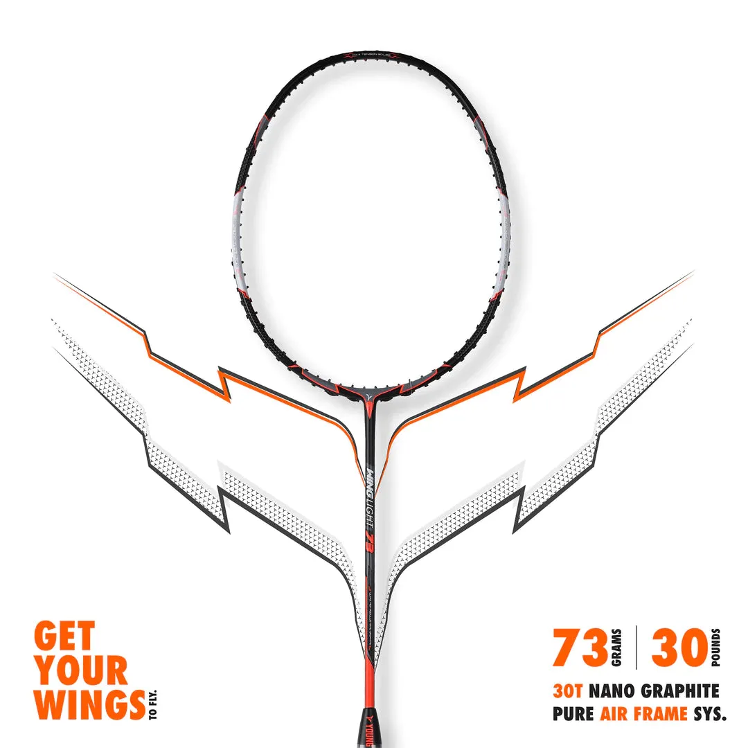 Young Wing Light 73 Badminton Racket (Strung) | Black/Orange